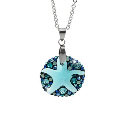 Ocelový náhrdelník s kamenem ve tvaru hvězdice doplněný krystaly Swarovski Indicolite