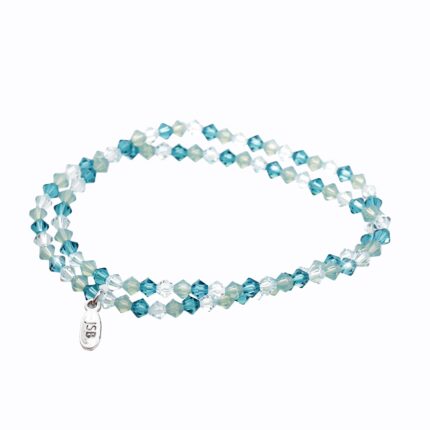 Navlékaný náramek na dvě omotání z korálků Swarovski Aqua