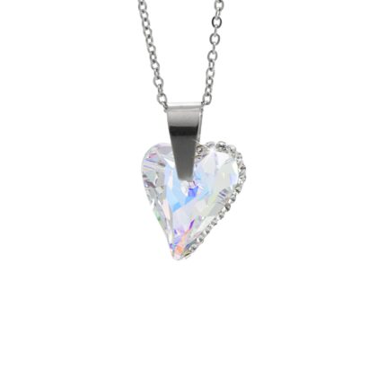 Ocelový náhrdelník s kamenem ve tvaru srdce půlka zdobená krystaly Swarovski AB