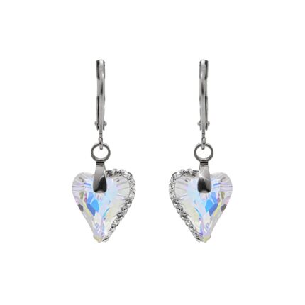 Ocelové náušnice klapky s kamenem ve tvaru srdce půlka zdobená krystaly Swarovski AB