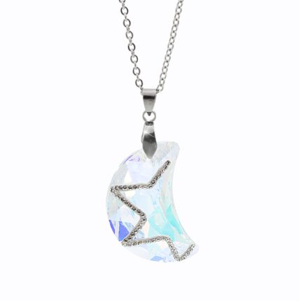 Ocelový náhrdelník střední měsíček Swarovski AB