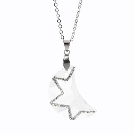 Ocelový náhrdelník střední měsíček Swarovski Crystal
