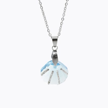 Ocelový náhrdelník malá mušle Swarovski Aquamarine