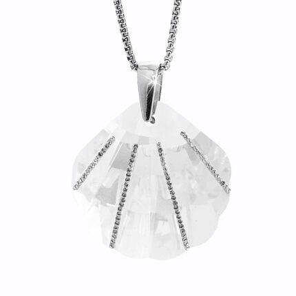 Ocelový náhrdelník velká mušle Swarovski Crystal