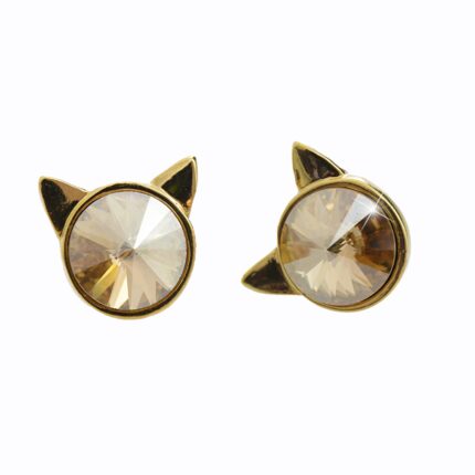 Zlaté náušnice puzety z bižuterní slitiny kočičí hlava s rivoli Swarovski Golden Shadow