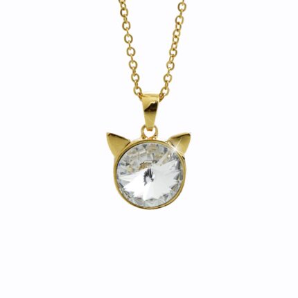 Zlatý náhrdelník z bižuterní slitiny malá kočičí hlava s rivoli Swarovski Crystal