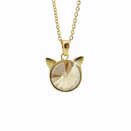Zlatý náhrdelník z bižuterní slitiny malá kočičí hlava s rivoli Swarovski Golden Shadow