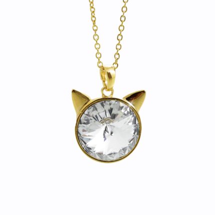 Zlatý náhrdelník z bižuterní slitiny velká kočičí hlava s rivoli Swarovski Crystal