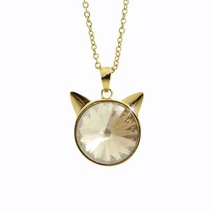 Zlatý náhrdelník z bižuterní slitiny velká kočičí hlava s rivoli Swarovski Golden Shadow