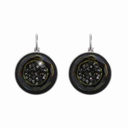 Ocelové náušnice klapky kruh s vyplněným středem krystaly Swarovski Tabac