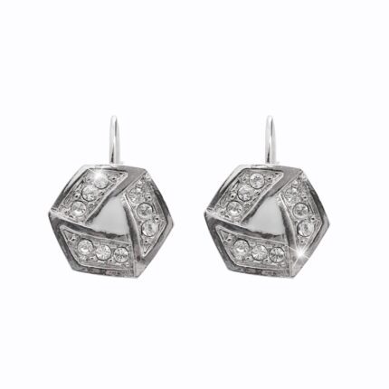 Náušnice klapky z bižuterní slitiny smaltovaný šestiúhelník s krystaly Swarovski White