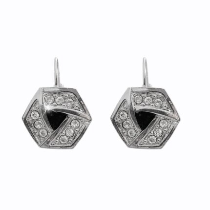 Náušnice klapky z bižuterní slitiny smaltovaný šestiúhelník s krystaly Swarovski Jet