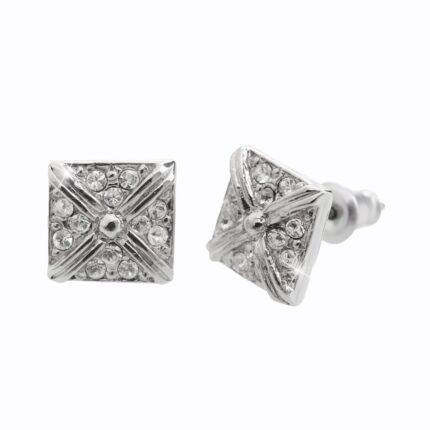 Náušnice puzety z bižuterní slitiny velké čtvercové s ornamentem a s krystaly Swarovski Crystal