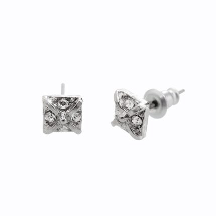 Náušnice puzety z bižuterní slitiny malé čtvercové s ornamentem a s krystaly Swarovski Crystal
