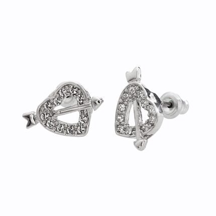 Náušnice puzety z bižuterní slitiny srdce s šípem zdobené krystaly Swarovski Crystal