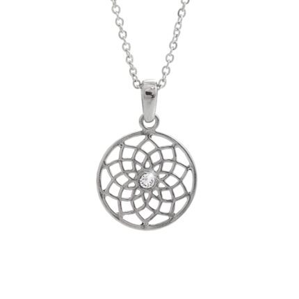 Ocelový náhrdelník květ života v jehož středu je krystal Swarovski Crystal