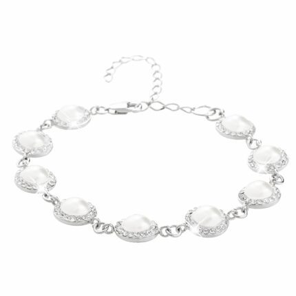 Stříbrný náramek perlová mugle Swarovski s obtahem White (Stříbro 925/1000)