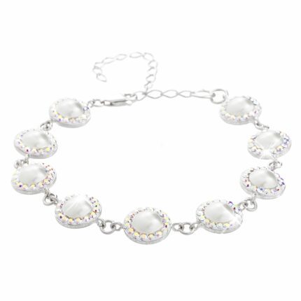 Stříbrný náramek perlová mugle Swarovski s obtahem White AB (Stříbro 925/1000)