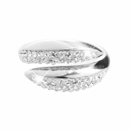 Stříbrný prsten úzké překřížené kapky půlka osázená krystaly Swarovski Crystal (Stříbro 925/1000)