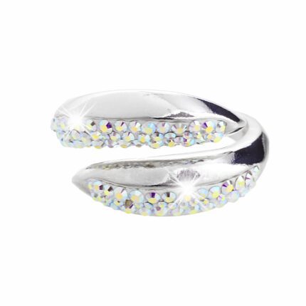 Stříbrný prsten úzké překřížené kapky půlka osázená krystaly Swarovski AB (Stříbro 925/1000)