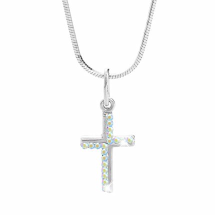 Stříbrný řetízek s mini křížkem osázený krystaly Swarovski AB (Stříbro 925/1000)