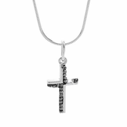 Stříbrný řetízek s mini křížkem osázený krystaly Swarovski Hematit (Stříbro 925/1000)