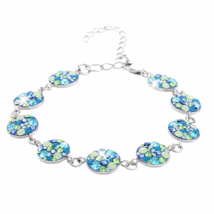 Stříbrný náramek malá kulatá lůžka s krystaly Swarovski Aqua Mix (Stříbro 925/1000)