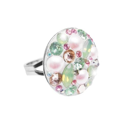 Stříbrný prsten kulaté lůžko s krystaly Swarovski Multi (Stříbro 925/1000)
