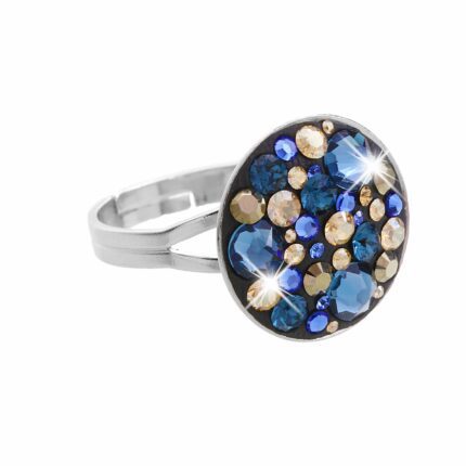 Stříbrný prsten kulaté lůžko s krystaly Swarovski Montana mix (Stříbro 925/1000)