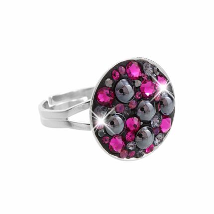 Stříbrný prsten kulaté lůžko s krystaly Swarovski Fuchsia mix (Stříbro 925/1000)