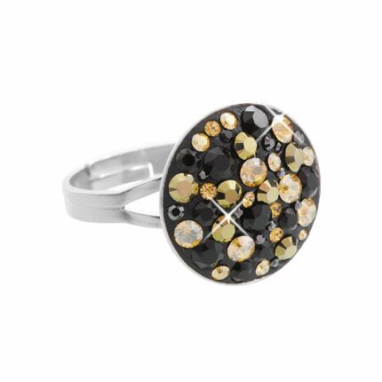 Stříbrný prsten kulaté lůžko s krystaly Swarovski Jet mix (Stříbro 925/1000)