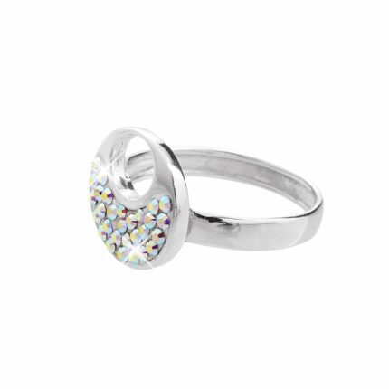 Stříbrný prsten kulatý s kruhovým výřezem a s krystaly Swarovski AB (Stříbro 925/1000)