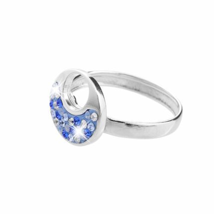 Stříbrný prsten kulatý s kruhovým výřezem a s krystaly Swarovski Sapphire (Stříbro 925/1000)
