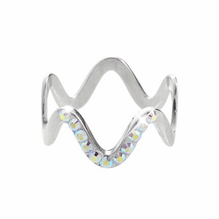 Stříbrný prsten vlnitý zdobený jednou řadou krystalů Swarovski AB (Stříbro 925/1000)