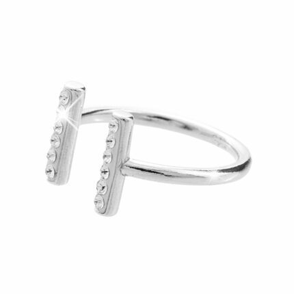 Stříbrný prsten dvě kolmé čárky zdobené krystaly Swarovski Crystal (Stříbro 925/1000)