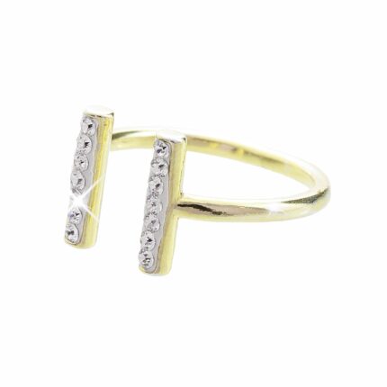 Pozlacený stříbrný prsten dvě kolmé čárky zdobené krystaly Swarovski Crystal (Stříbro 925/1000)