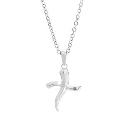 Ocelový náhrdelník zvlněný kříž bez krystalů
