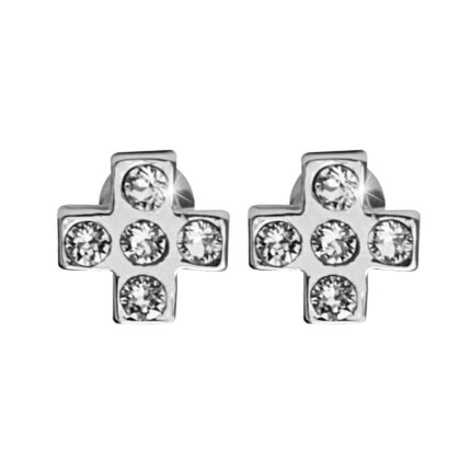 Náušnice puzety z bižuterní slitiny křížek s pěti krystaly Swarovski Crystal