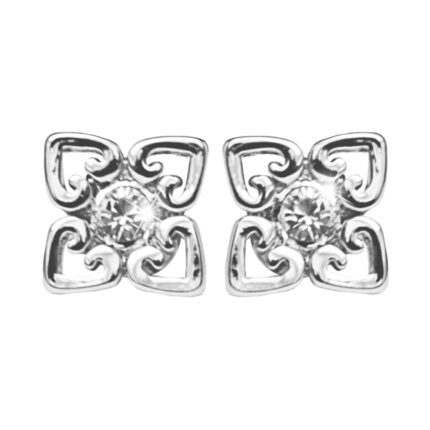 Náušnice puzety z bižuterní slitiny křížek ze srdíček s krystalem Swarovski Crystal