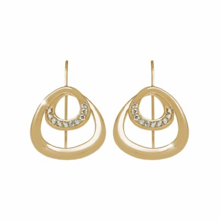 Zlaté ocelové provlékací náušnice dvojitý zaoblený trojúhelník s krystaly Swarovski Golden Shadow