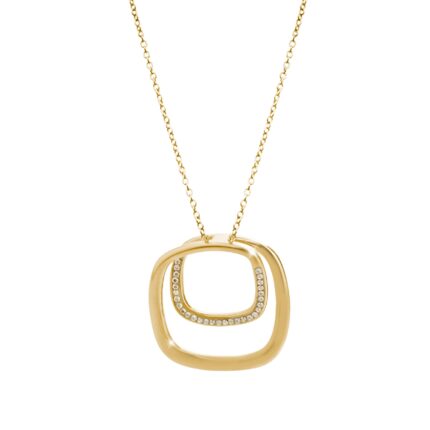Zlatý ocelový náhrdelník dvojitý zaoblený čtverec s krystaly Swarovski Golden Shadow