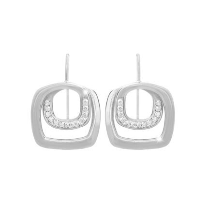 Ocelové provlékací náušnice dvojitý zaoblený čtverec s krystaly Swarovski Crystal