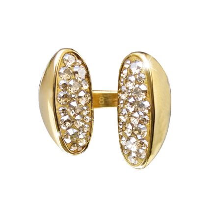 Zlatý ocelový masivní prsten dva ovály osázené krystaly Swarovski Golden Shadow
