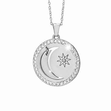Ocelový náhrdelník slunce a pohyblivý měsíc s krystaly Swarovski Crystal