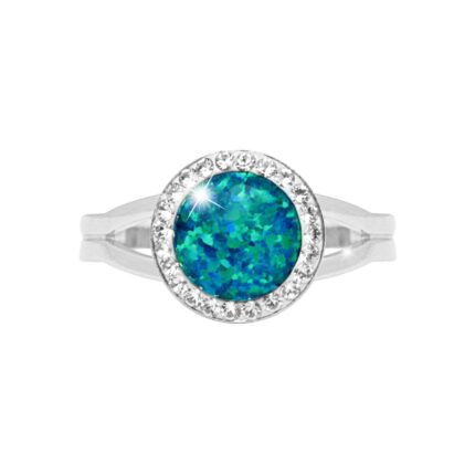 Stříbrný prsten s kulatým opálem a krystaly Swarovski Pas velký (Stříbro 925/1000)