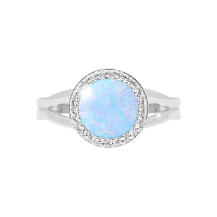 Stříbrný prsten s kulatým opálem a krystaly Swarovski Pastel Light Blue velký (Stříbro 925/1000)