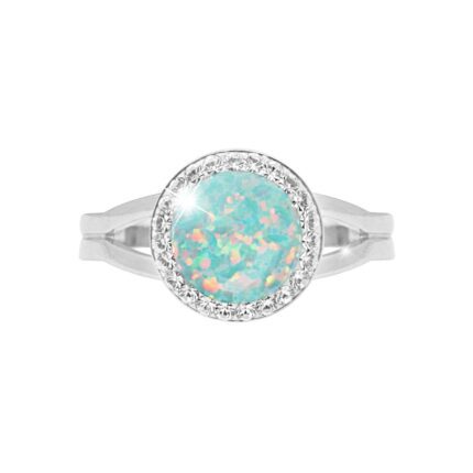 Stříbrný prsten s kulatým opálem a krystaly Swarovski Pastel Mint Green velký (Stříbro 925/1000)