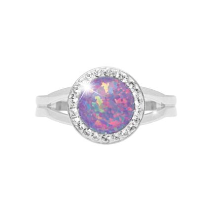 Stříbrný prsten s kulatým opálem a krystaly Swarovski Violet velký (Stříbro 925/1000)