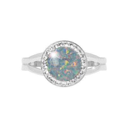 Stříbrný prsten s kulatým opálem a krystaly Swarovski Australian Shadow velký (Stříbro 925/1000)