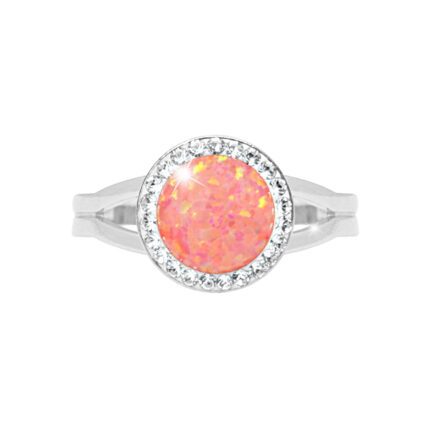 Stříbrný prsten s kulatým opálem a krystaly Swarovski Peach Pastel velký (Stříbro 925/1000)